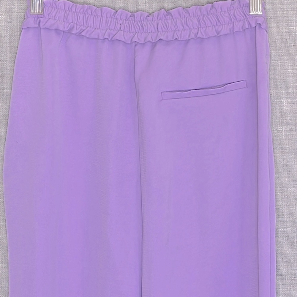 ZARA Lilac Purple Cropped Pants XS Stretch Elastic Waist Lightweight Pockets - Picture 8 of 14